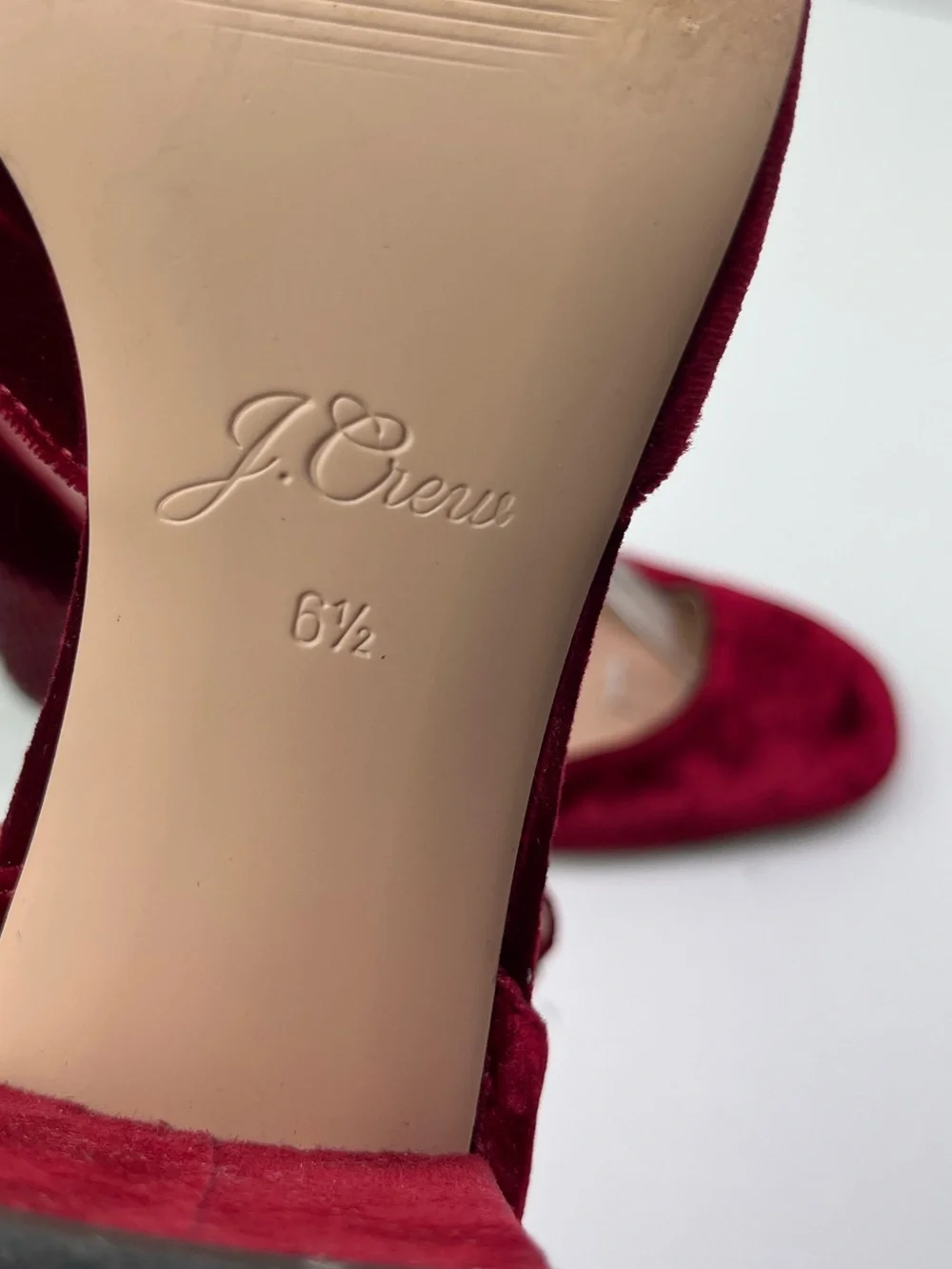J. Crew Maisie Ruby Red Velvet Jewel Studded Ankle Strap Holiday Party Heels
